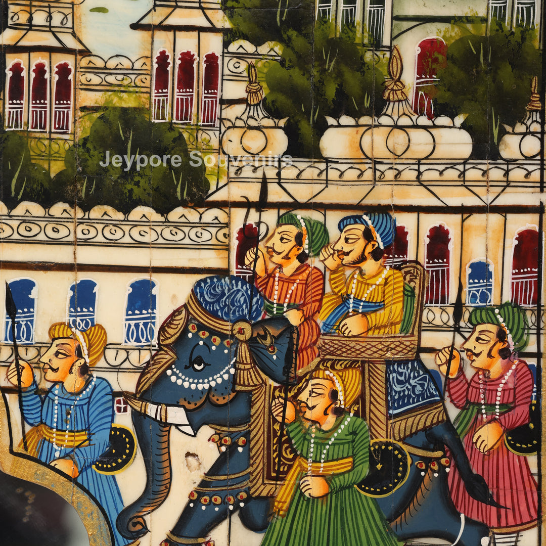 Handcrafted Rajasthani Royal Procession Camel Bone Inlay Haveli Mirror Wall Décor