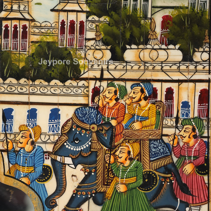 Handcrafted Rajasthani Royal Procession Camel Bone Inlay Haveli Mirror Wall Décor