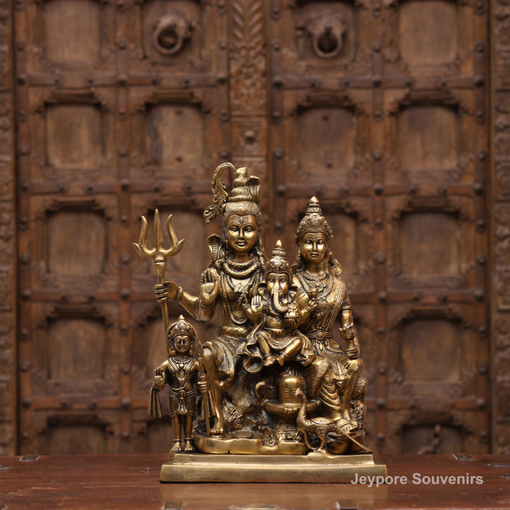 15" Handcrafted Brass Shiva Parivar Statue with Ganesha &amp; Kartikeya