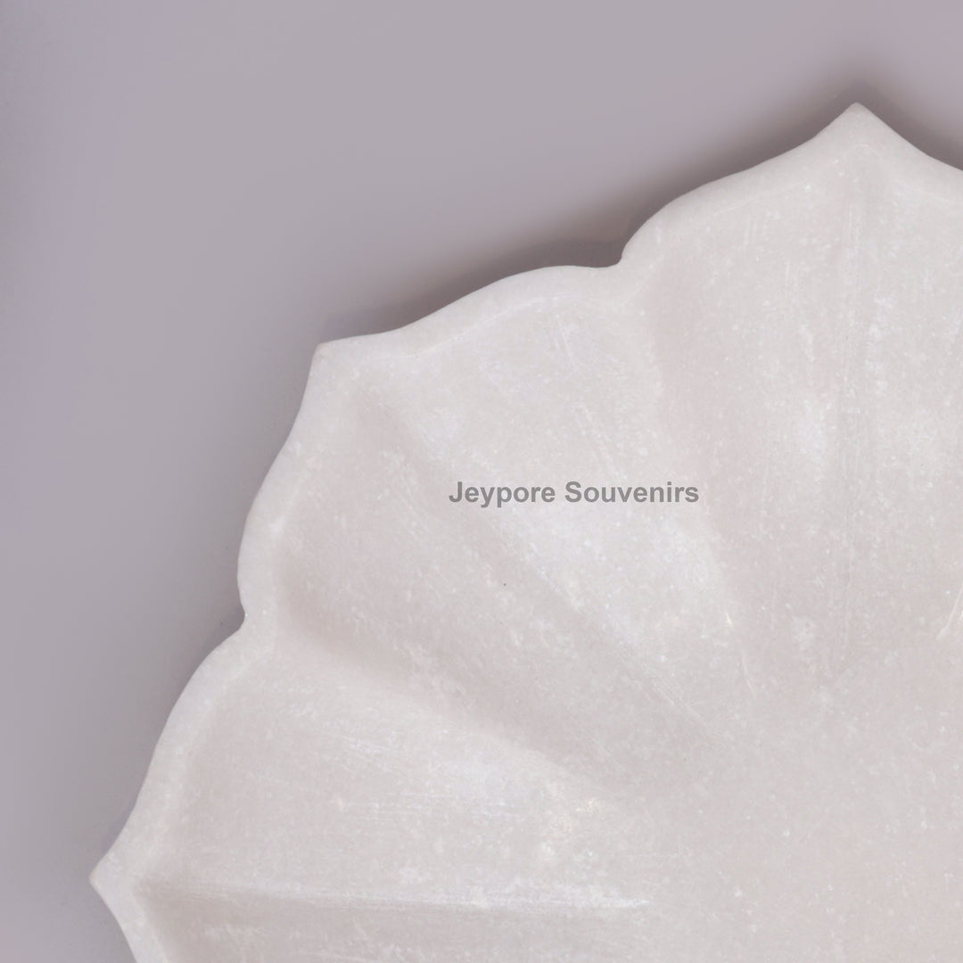 White Marble Decorative Lotus Shape Bowl with Open Flower Design