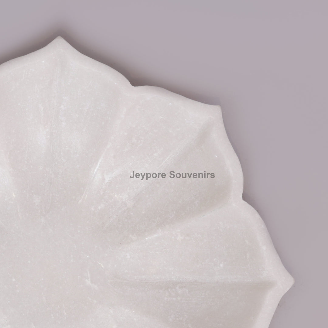 White Marble Decorative Lotus Shape Bowl with Open Flower Design