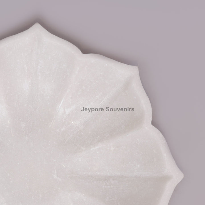 White Marble Decorative Lotus Shape Bowl with Open Flower Design