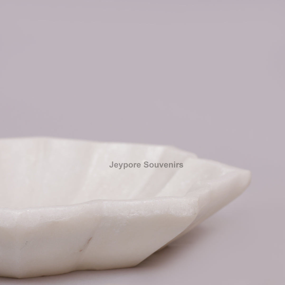 White Marble Decorative Lotus Shape Bowl with Open Flower Design