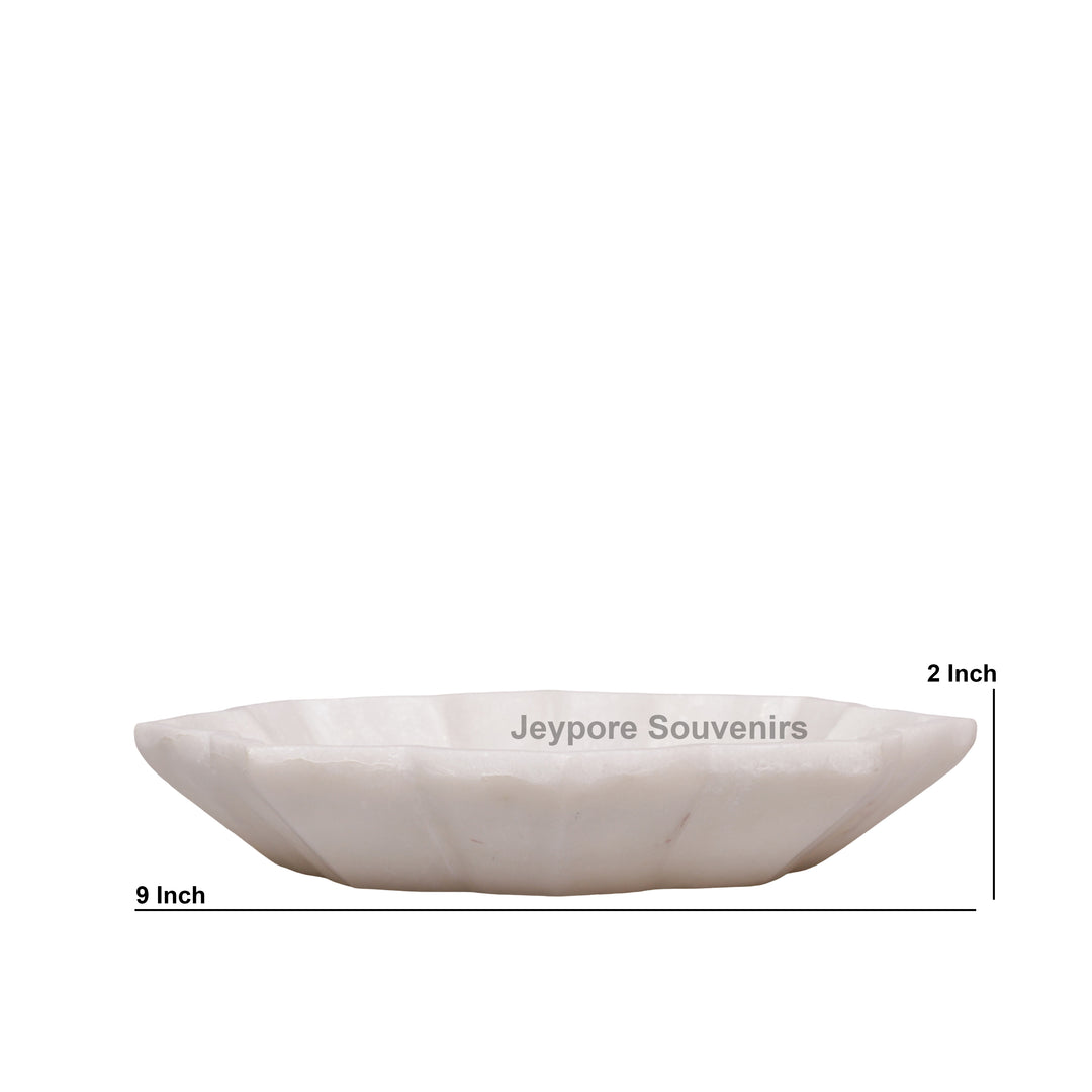 White Marble Decorative Lotus Shape Bowl with Open Flower Design