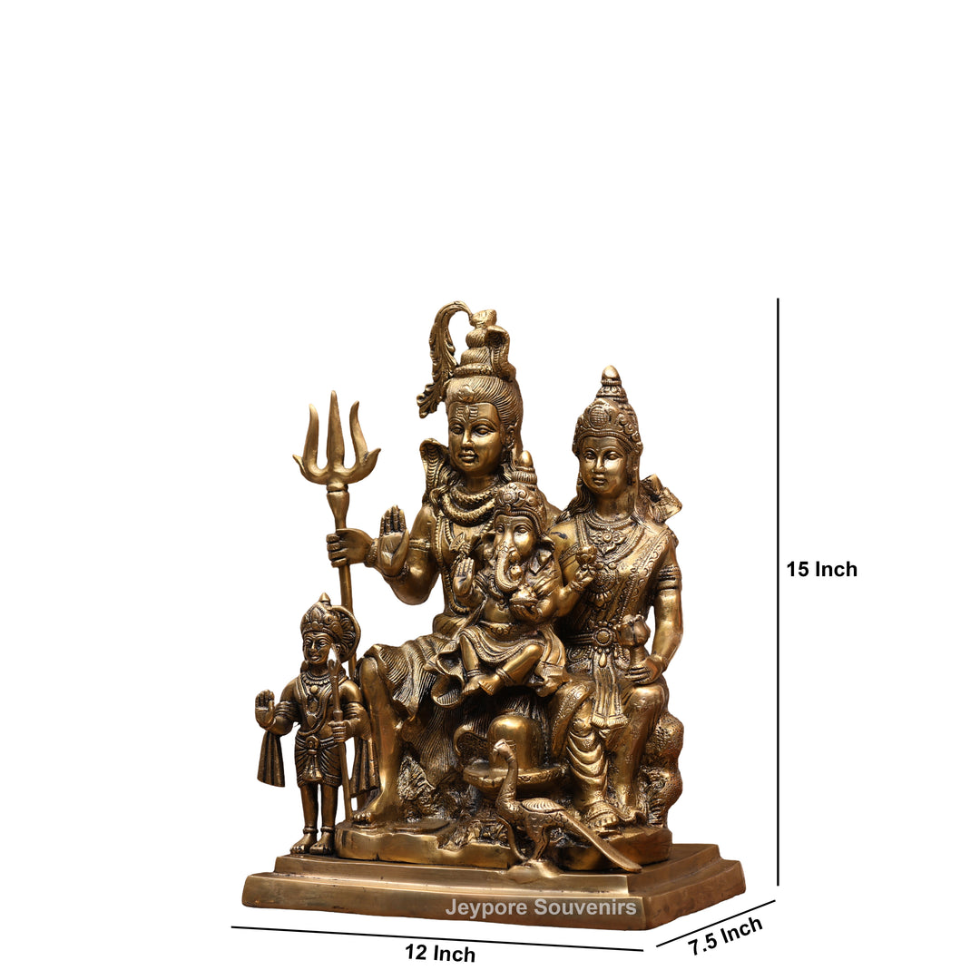 15" Handcrafted Brass Shiva Parivar Statue with Ganesha &amp; Kartikeya