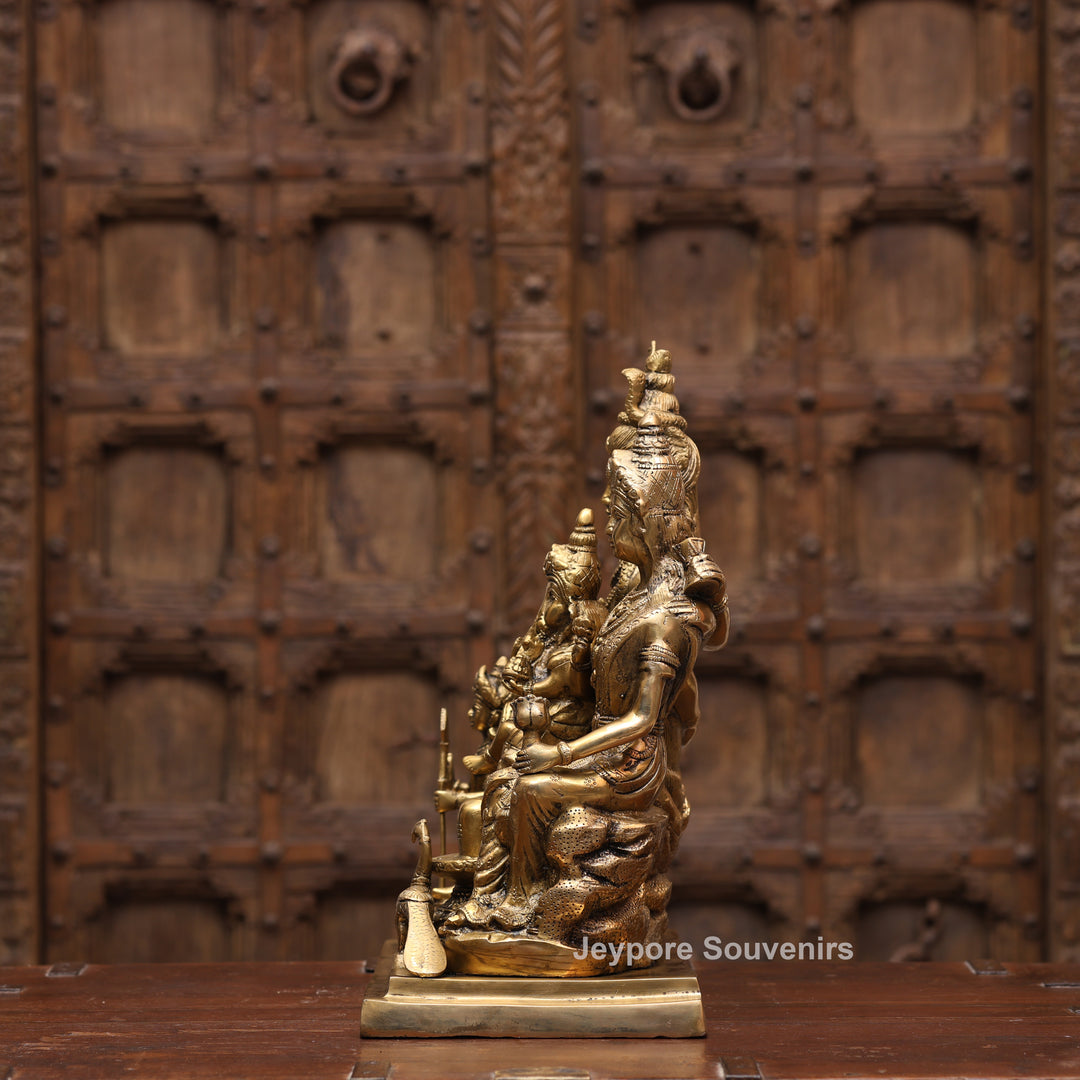 15" Handcrafted Brass Shiva Parivar Statue with Ganesha &amp; Kartikeya