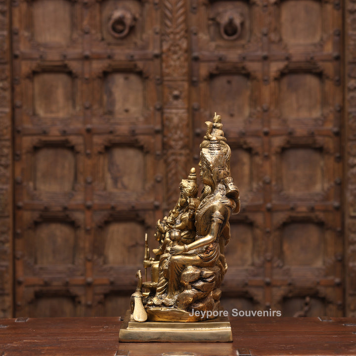 15" Handcrafted Brass Shiva Parivar Statue with Ganesha &amp; Kartikeya