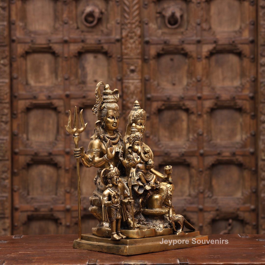 15" Handcrafted Brass Shiva Parivar Statue with Ganesha &amp; Kartikeya