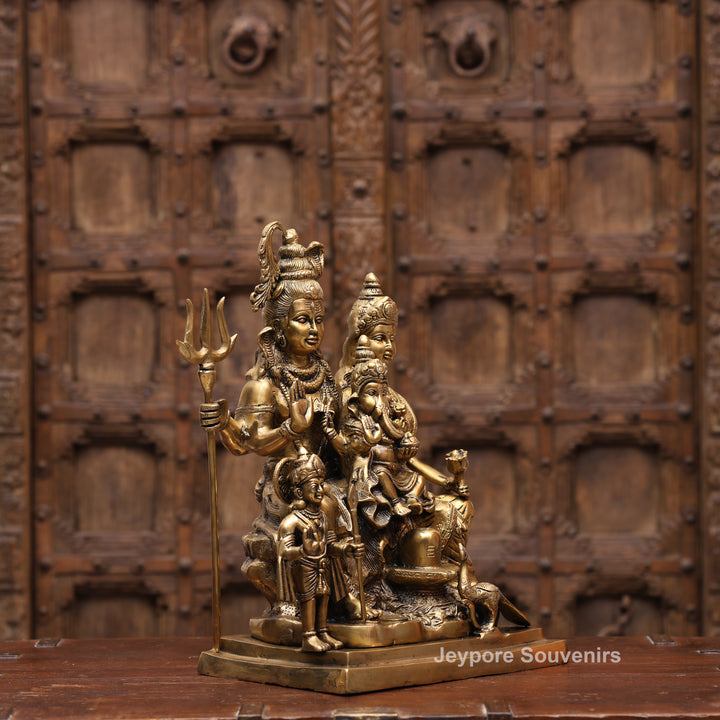 15" Handcrafted Brass Shiva Parivar Statue with Ganesha &amp; Kartikeya