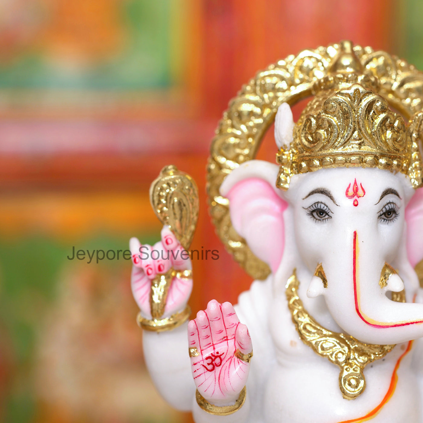9" Pure White Marble Lord Ganesha Idol with Real Gold Leaf Work