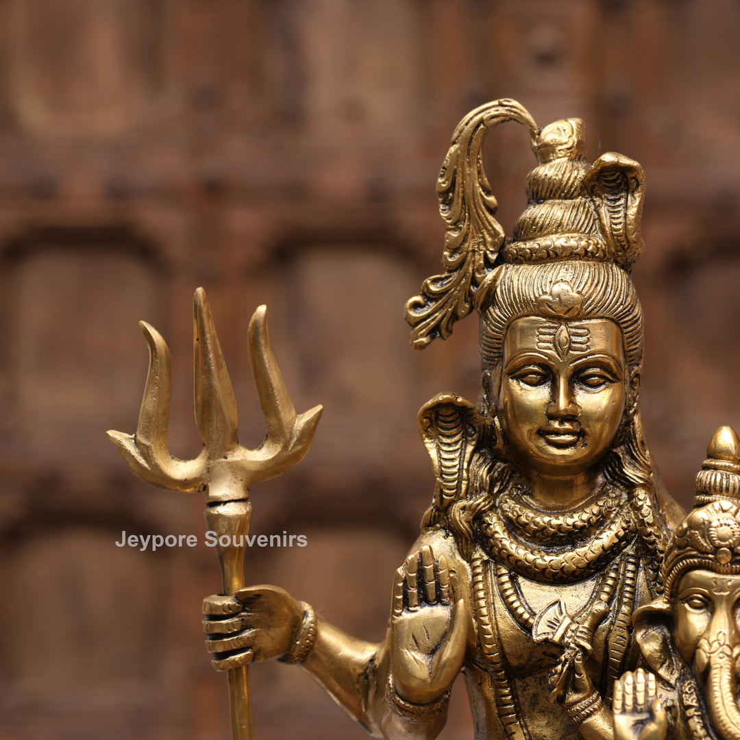 15" Handcrafted Brass Shiva Parivar Statue with Ganesha &amp; Kartikeya