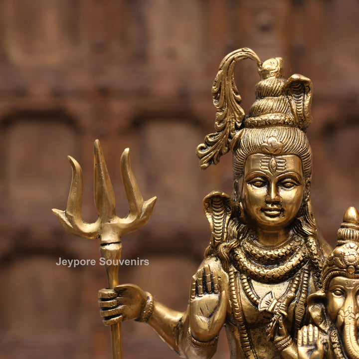15" Handcrafted Brass Shiva Parivar Statue with Ganesha &amp; Kartikeya