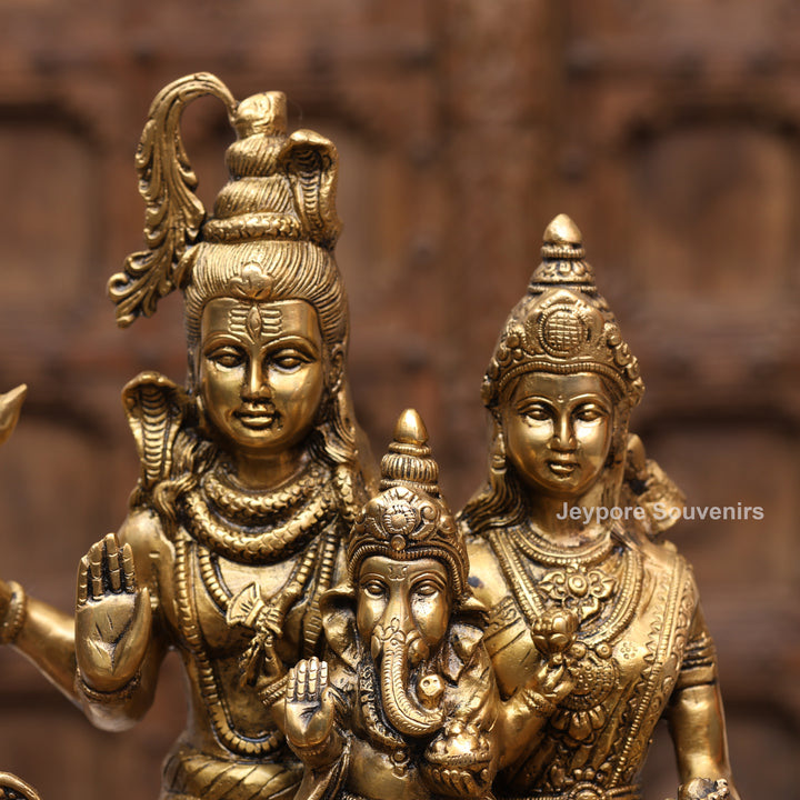 15" Handcrafted Brass Shiva Parivar Statue with Ganesha &amp; Kartikeya