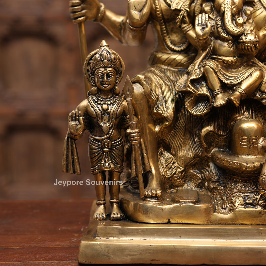 15" Handcrafted Brass Shiva Parivar Statue with Ganesha &amp; Kartikeya