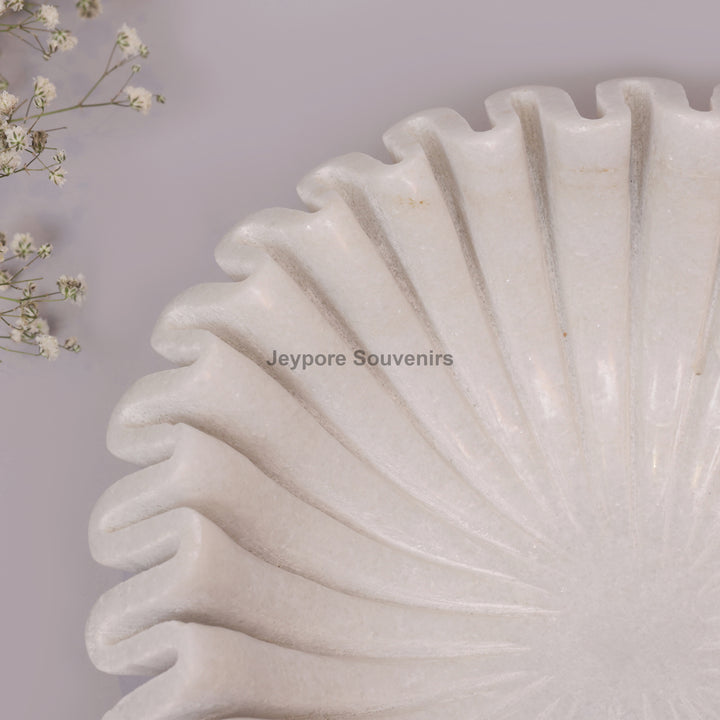 White Marble Ruffle Urli Bowl with Scalloped Fluted Design