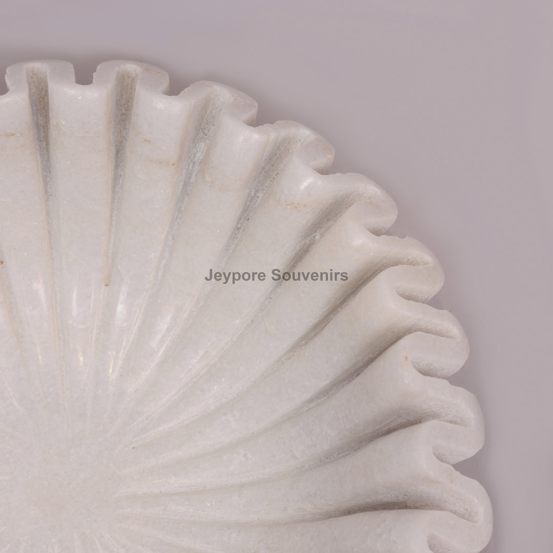 White Marble Ruffle Urli Bowl with Scalloped Fluted Design