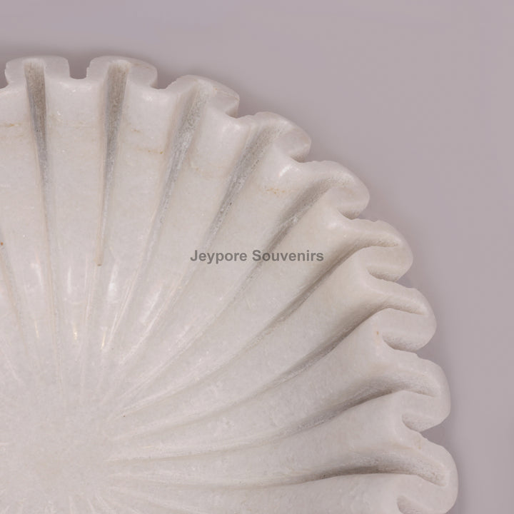 White Marble Ruffle Urli Bowl with Scalloped Fluted Design