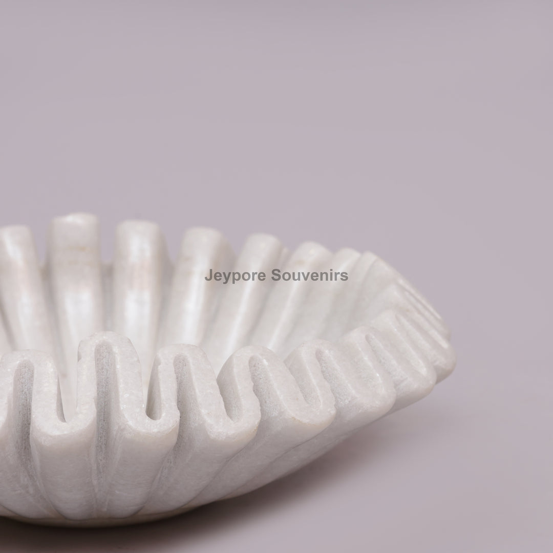 White Marble Ruffle Urli Bowl with Scalloped Fluted Design