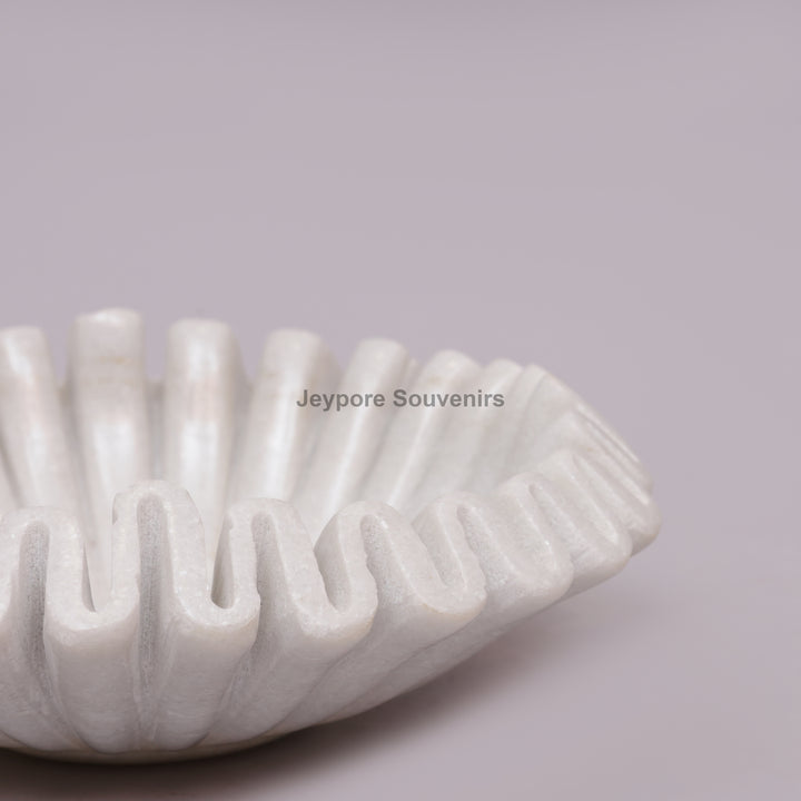 White Marble Ruffle Urli Bowl with Scalloped Fluted Design