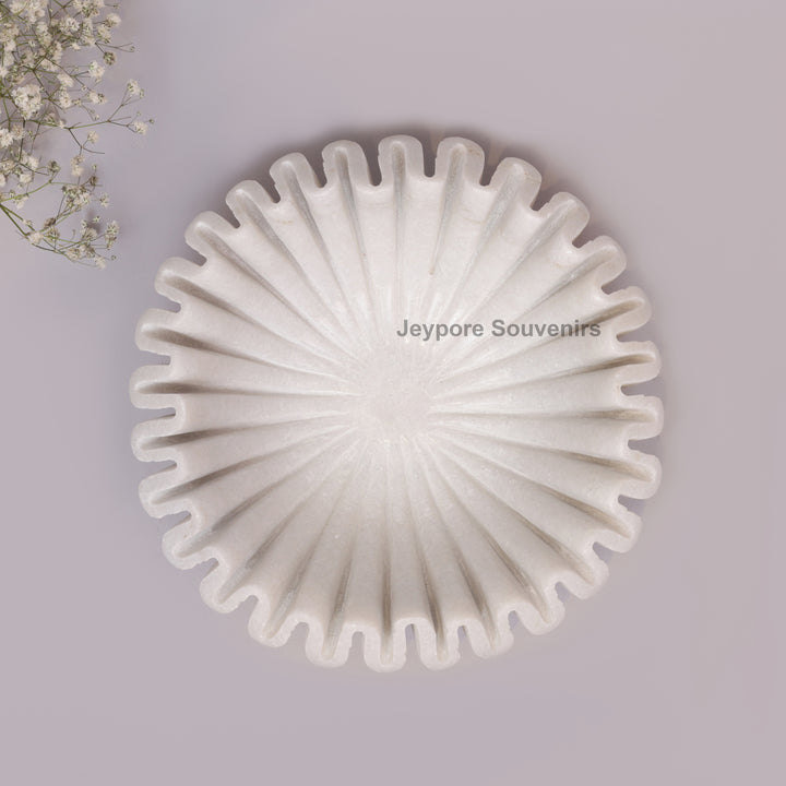White Marble Ruffle Urli Bowl with Scalloped Fluted Design