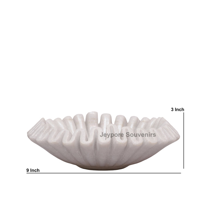 White Marble Ruffle Urli Bowl with Scalloped Fluted Design