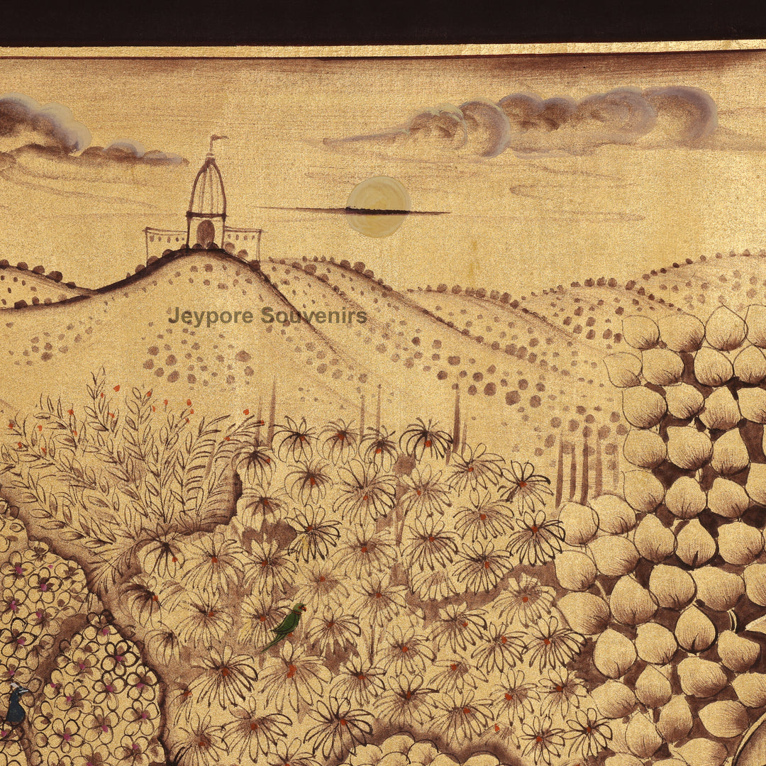Hand-Painted Gold Leaf Krishna with Cows - Pichwai
