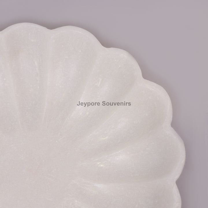 Hand-Carved White Marble Lotus Petal-Shaped Urli Bowl