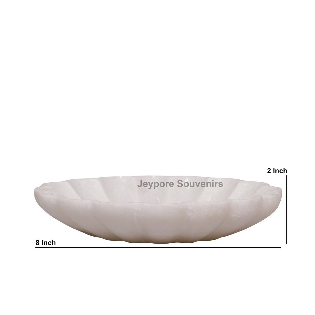 Hand-Carved White Marble Lotus Petal-Shaped Urli Bowl