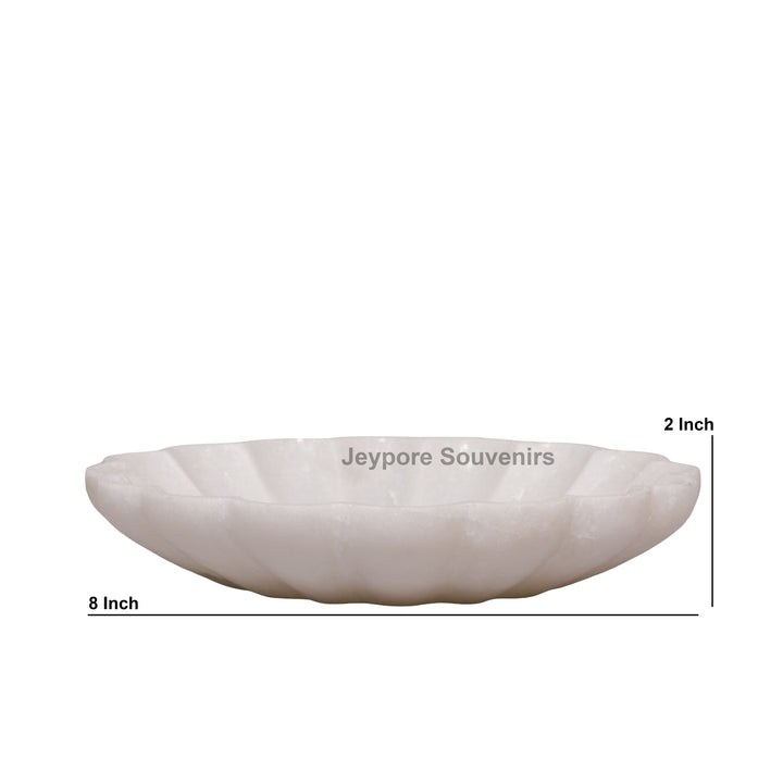Hand-Carved White Marble Lotus Petal-Shaped Urli Bowl
