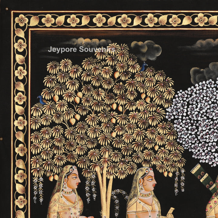 Hand-Painted Krishna Raas Leela with Gopis - Pichwai
