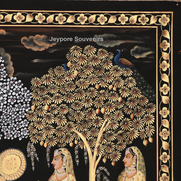 Hand-Painted Krishna Raas Leela with Gopis - Pichwai