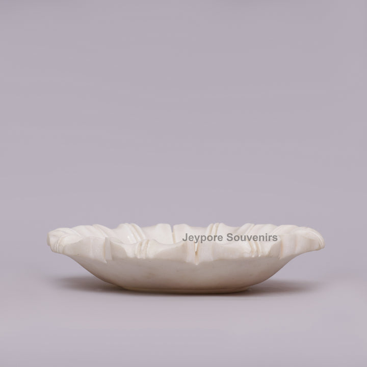 White Marble Pietra Dura Lotus Shape Urli Bowl with Inlay Work