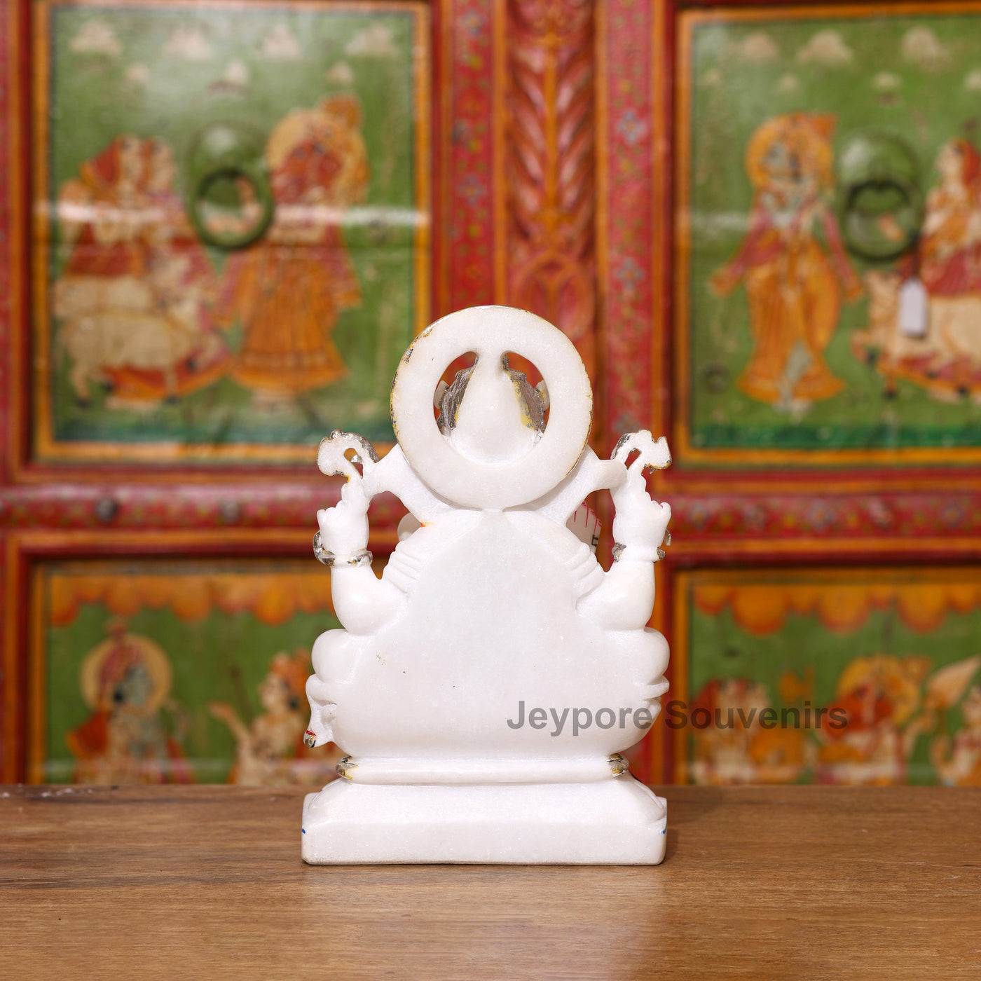 10" Pure White Marble Ganesha Idol with Silver Wok