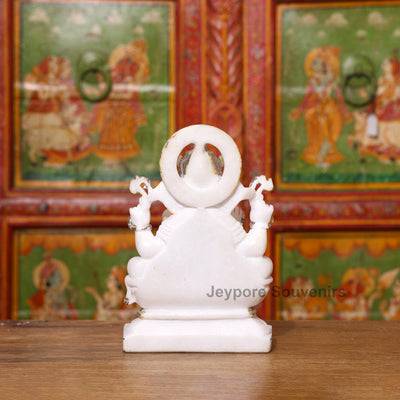 10" Pure White Marble Ganesha Idol with Silver Wok