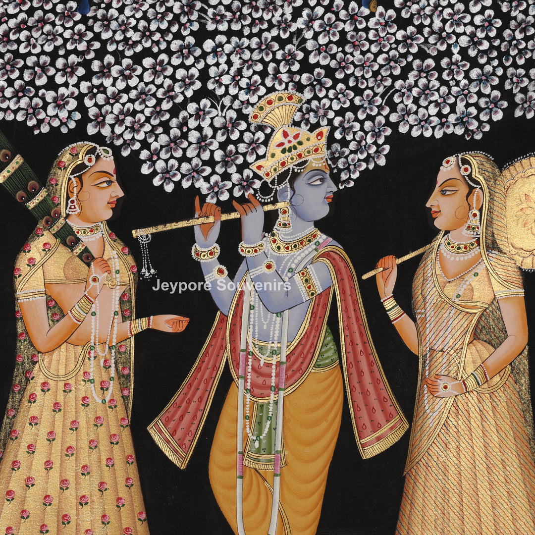 Hand-Painted Krishna Raas Leela with Gopis - Pichwai