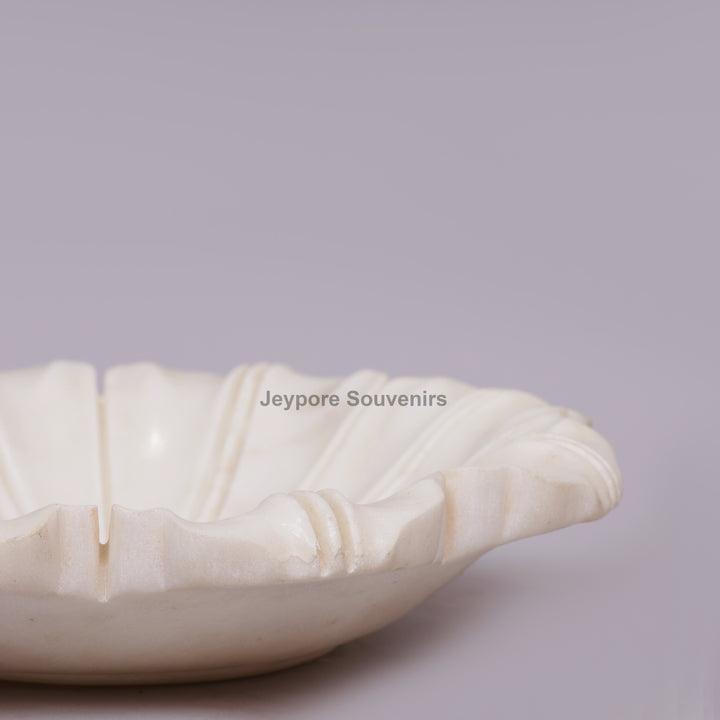 White Marble Pietra Dura Lotus Shape Urli Bowl with Inlay Work