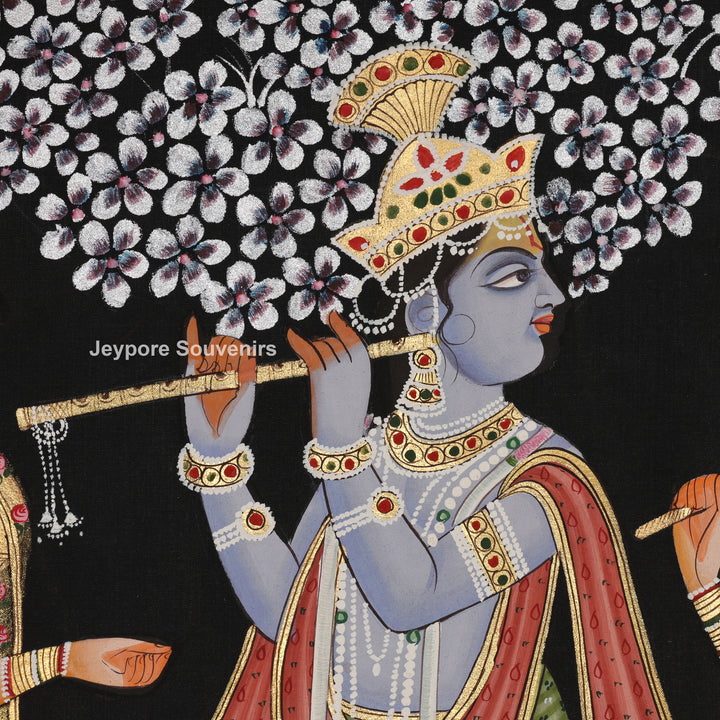 Hand-Painted Krishna Raas Leela with Gopis - Pichwai