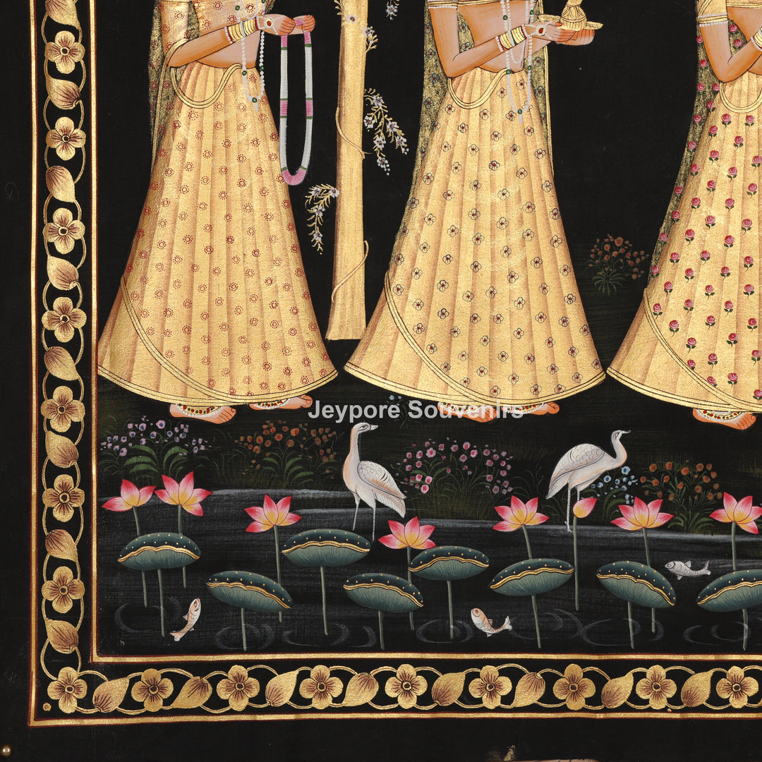 Hand-Painted Krishna Raas Leela with Gopis - Pichwai