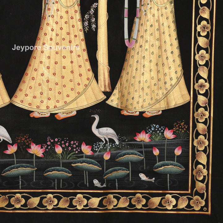 Hand-Painted Krishna Raas Leela with Gopis - Pichwai