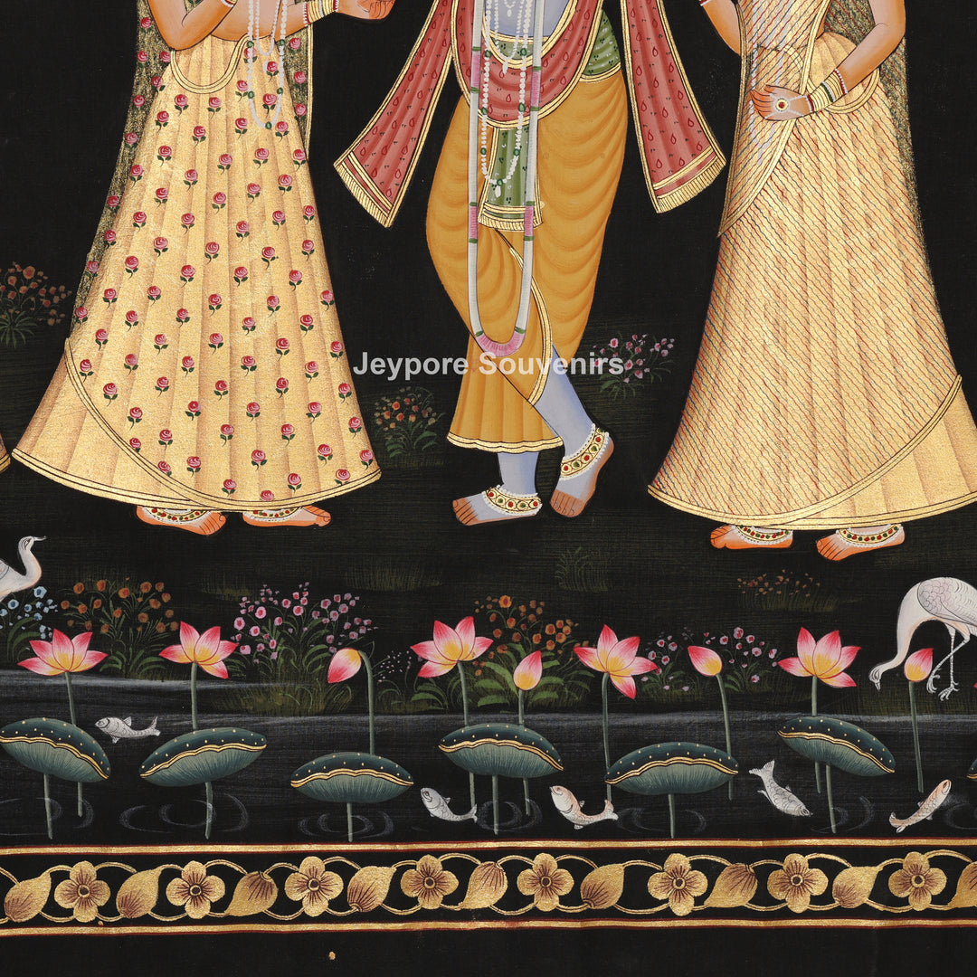 Hand-Painted Krishna Raas Leela with Gopis - Pichwai