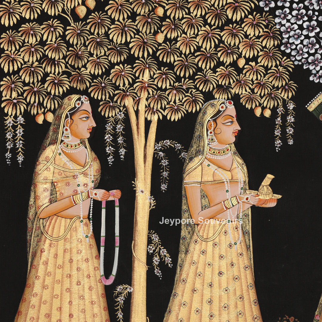 Hand-Painted Krishna Raas Leela with Gopis - Pichwai