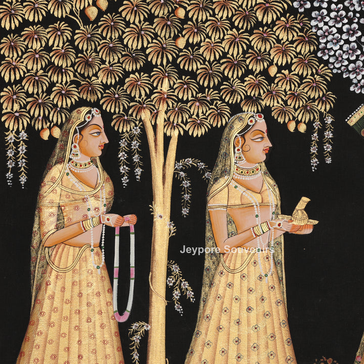 Hand-Painted Krishna Raas Leela with Gopis - Pichwai