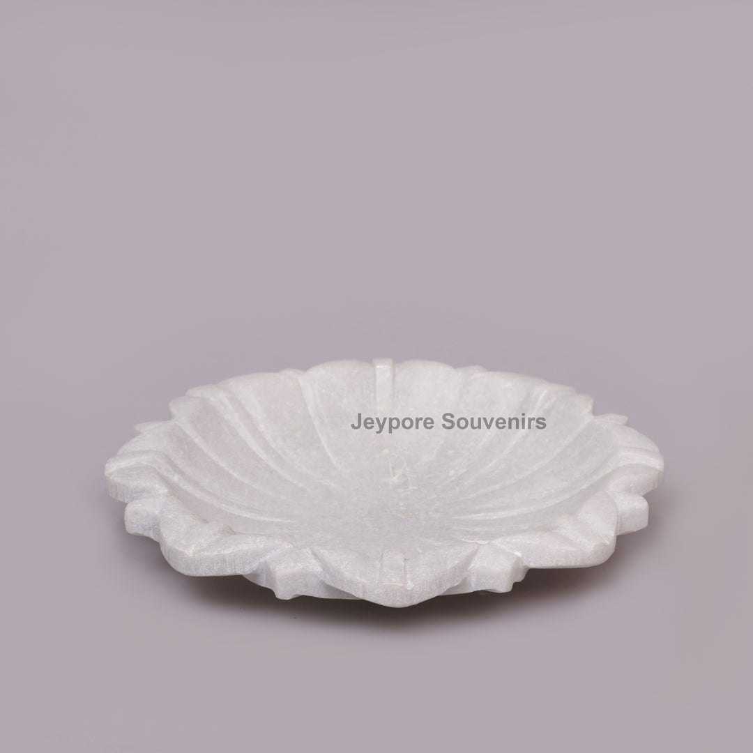 Handcrafted White Marble Lotus Urli Bowl with Carved Petals