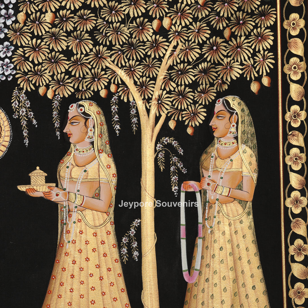 Hand-Painted Krishna Raas Leela with Gopis - Pichwai