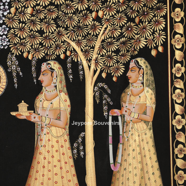 Hand-Painted Krishna Raas Leela with Gopis - Pichwai