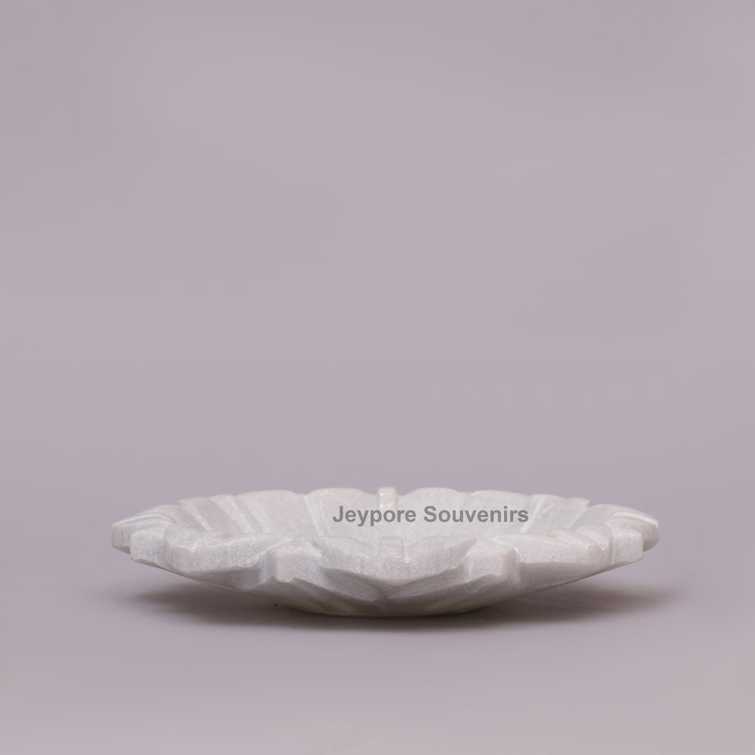 Handcrafted White Marble Lotus Urli Bowl with Carved Petals