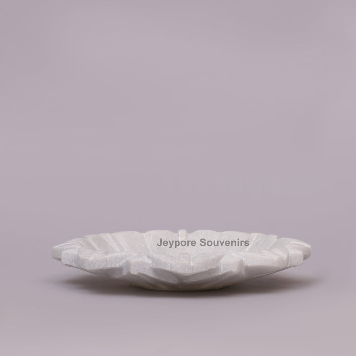 Handcrafted White Marble Lotus Urli Bowl with Carved Petals