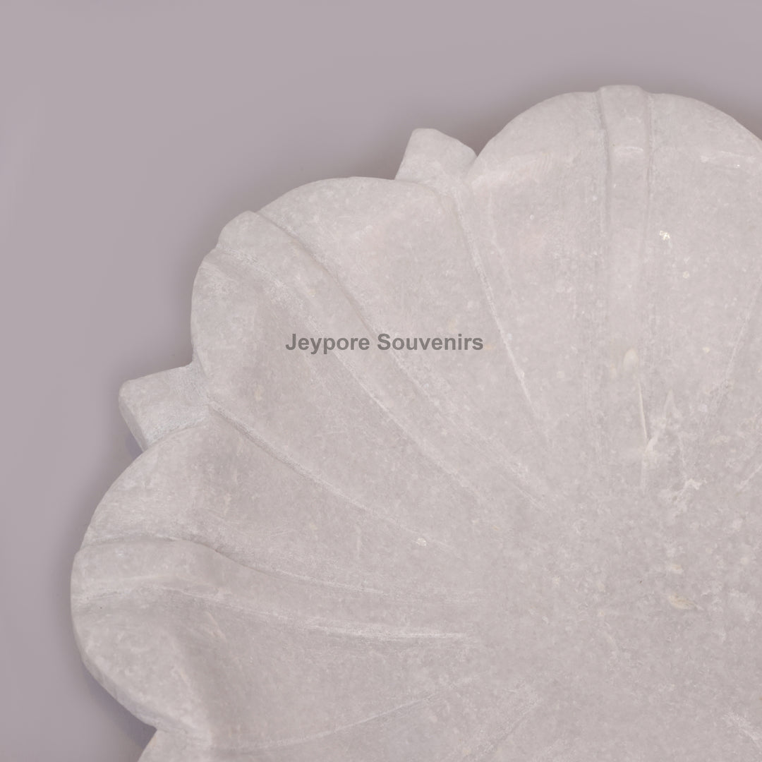 Handcrafted White Marble Lotus Urli Bowl with Carved Petals