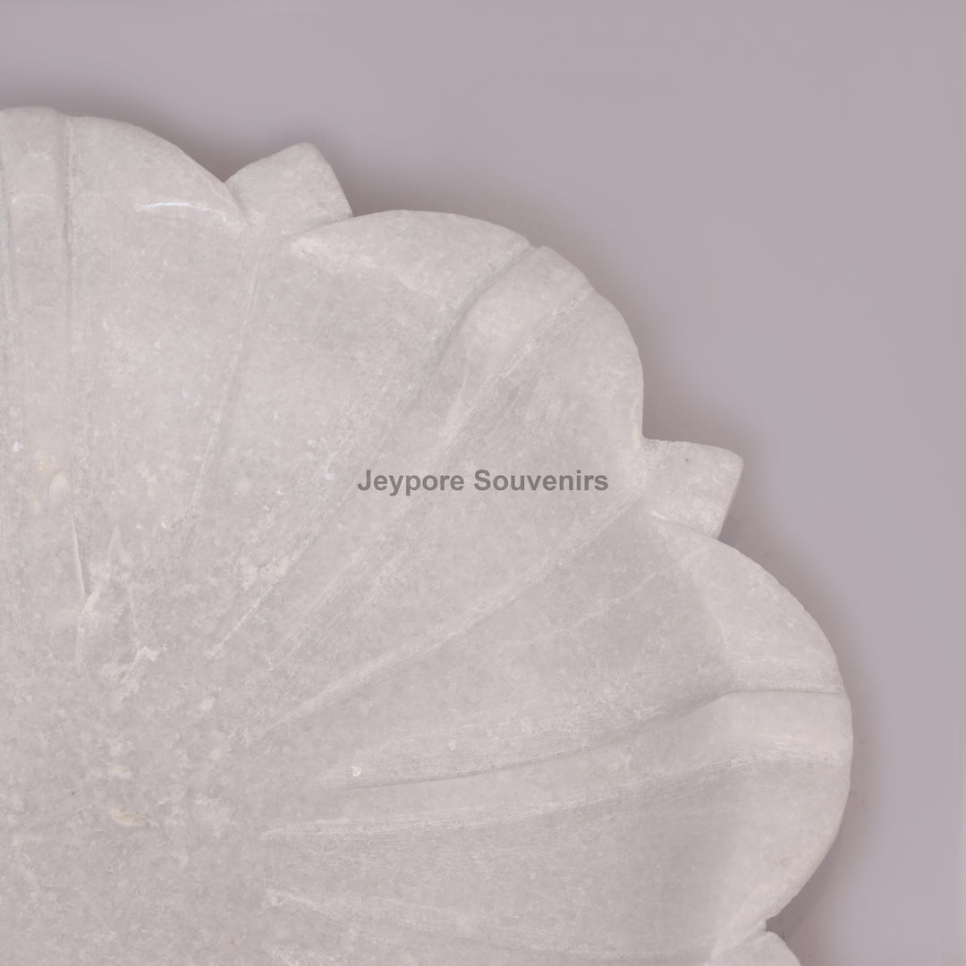 Handcrafted White Marble Lotus Urli Bowl with Carved Petals