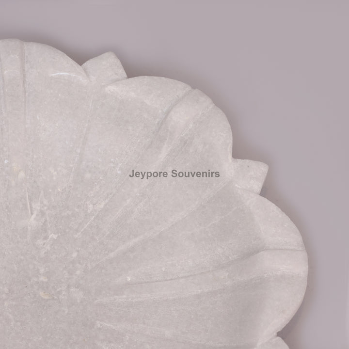 Handcrafted White Marble Lotus Urli Bowl with Carved Petals